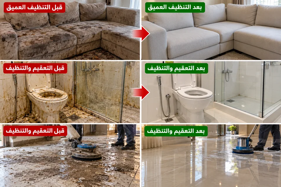 التعقيم والتنظيف العميق — صورة مقارنة