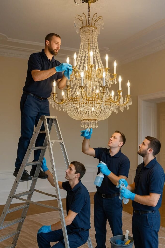 فريق عيون الخليج أثناء تنظيف ثريا في الشارقة