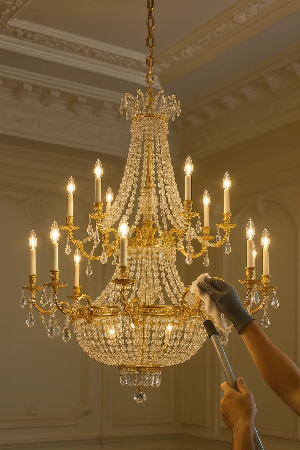 خدمة تنظيف الثريات باحترافية في الإمارات لإزالة الغبار والأوساخ والحفاظ على لمعان الزجاج والكريستال