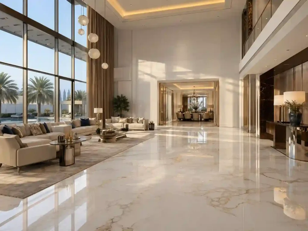 تلميع أرضيات الرخام دبي داخل فيلا فاخرة