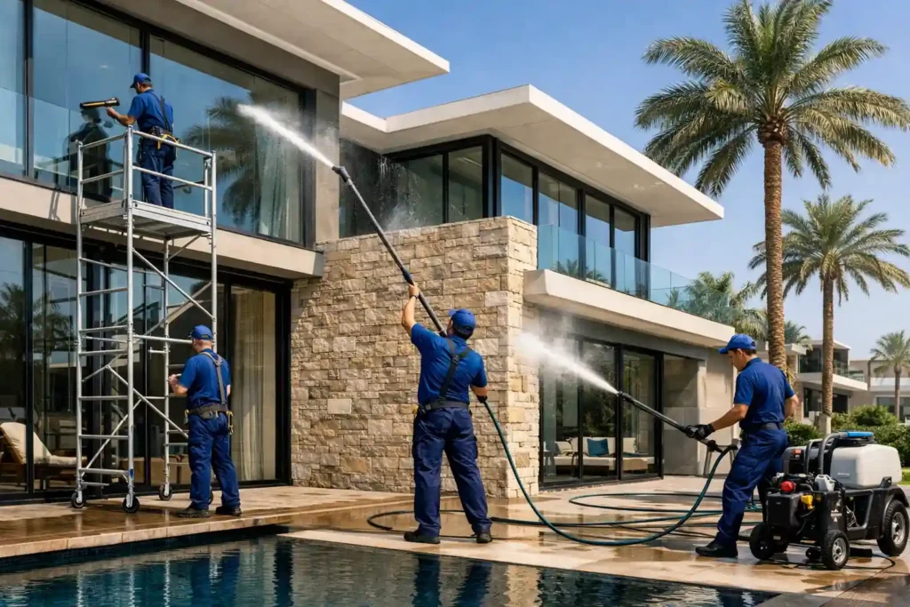 تنظيف واجهات الفلل دبي باستخدام معدات حديثة