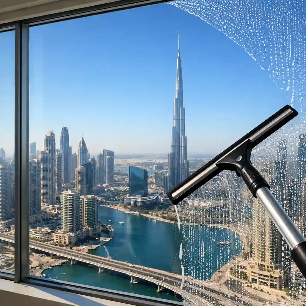 تنظيف عميق للمنازل دبي: تلميع زجاج النوافذ في الأبراج السكنية للحصول على رؤية واضحة ونظافة مثالية.